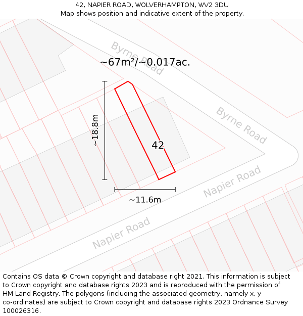 42, NAPIER ROAD, WOLVERHAMPTON, WV2 3DU: Plot and title map
