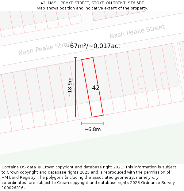 42, NASH PEAKE STREET, STOKE-ON-TRENT, ST6 5BT: Plot and title map