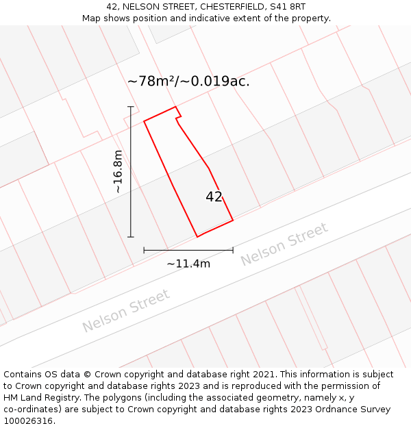 42, NELSON STREET, CHESTERFIELD, S41 8RT: Plot and title map