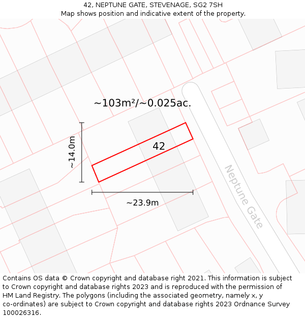 42, NEPTUNE GATE, STEVENAGE, SG2 7SH: Plot and title map