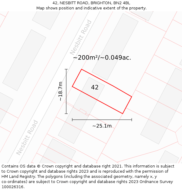 42, NESBITT ROAD, BRIGHTON, BN2 4BL: Plot and title map