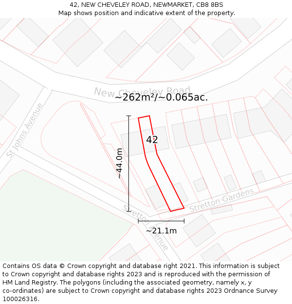 42, NEW CHEVELEY ROAD, NEWMARKET, CB8 8BS: Plot and title map