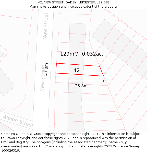 42, NEW STREET, OADBY, LEICESTER, LE2 5EB: Plot and title map