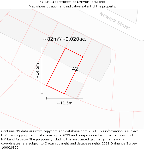 42, NEWARK STREET, BRADFORD, BD4 8SB: Plot and title map