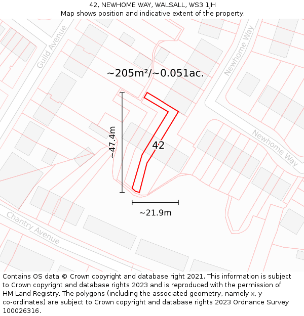 42, NEWHOME WAY, WALSALL, WS3 1JH: Plot and title map