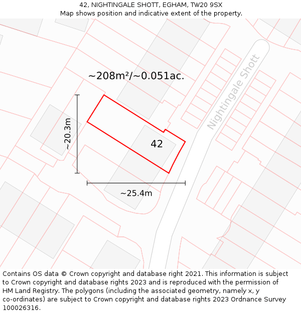 42, NIGHTINGALE SHOTT, EGHAM, TW20 9SX: Plot and title map