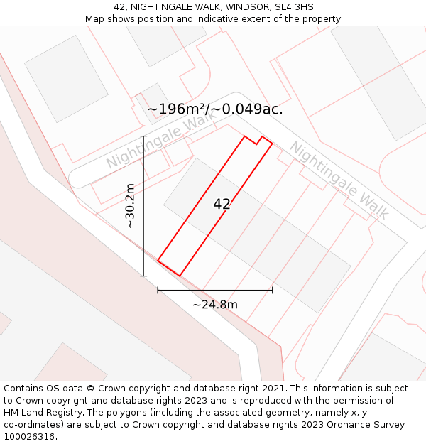 42, NIGHTINGALE WALK, WINDSOR, SL4 3HS: Plot and title map