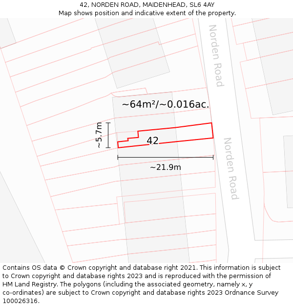 42, NORDEN ROAD, MAIDENHEAD, SL6 4AY: Plot and title map
