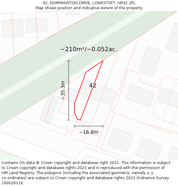 42, NORMANSTON DRIVE, LOWESTOFT, NR32 2PL: Plot and title map