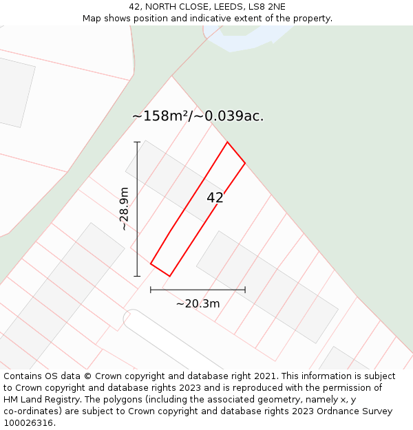 42, NORTH CLOSE, LEEDS, LS8 2NE: Plot and title map