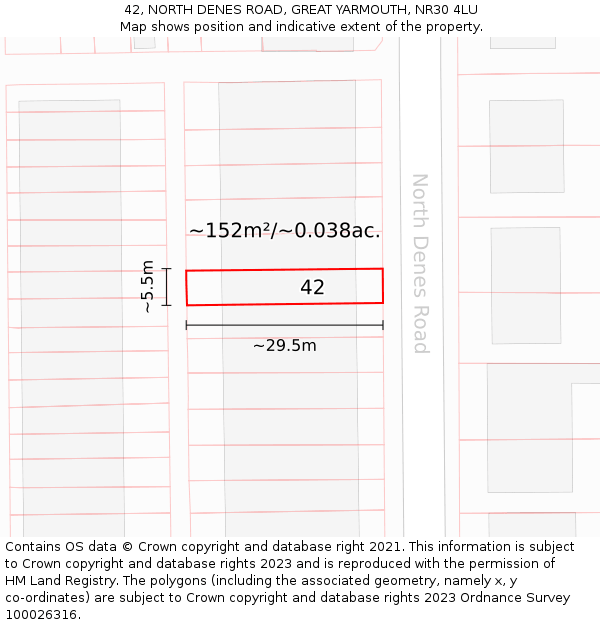 42, NORTH DENES ROAD, GREAT YARMOUTH, NR30 4LU: Plot and title map