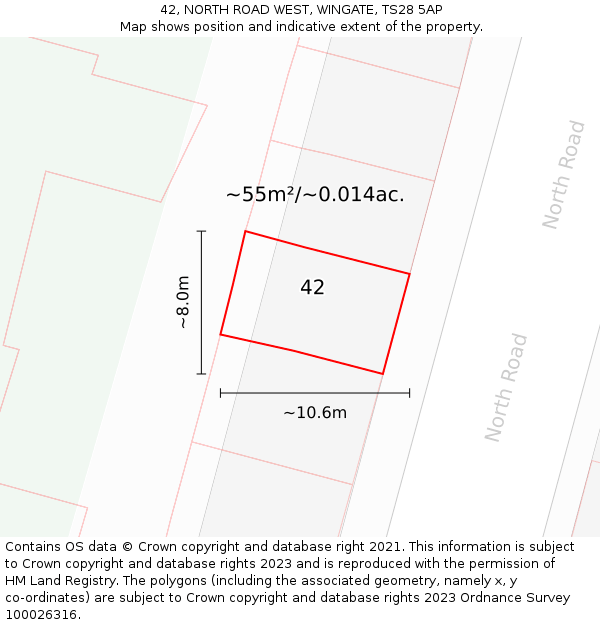 42, NORTH ROAD WEST, WINGATE, TS28 5AP: Plot and title map