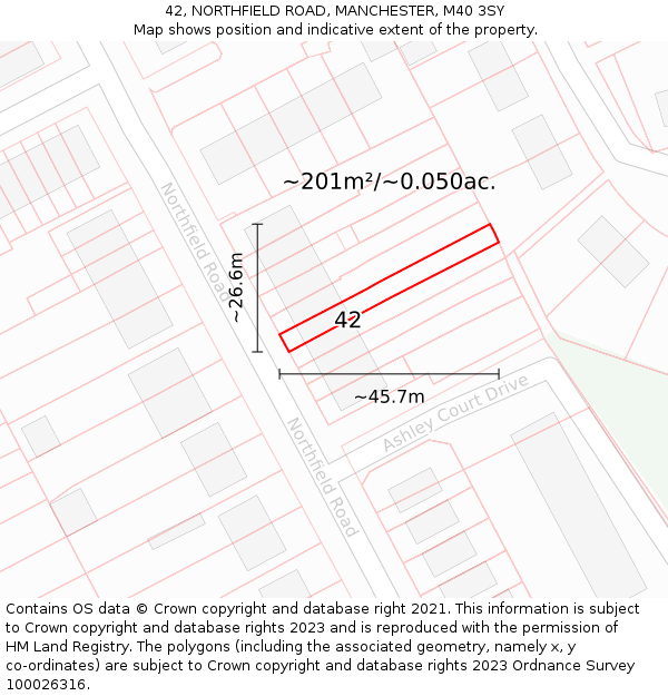 42, NORTHFIELD ROAD, MANCHESTER, M40 3SY: Plot and title map