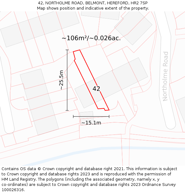 42, NORTHOLME ROAD, BELMONT, HEREFORD, HR2 7SP: Plot and title map