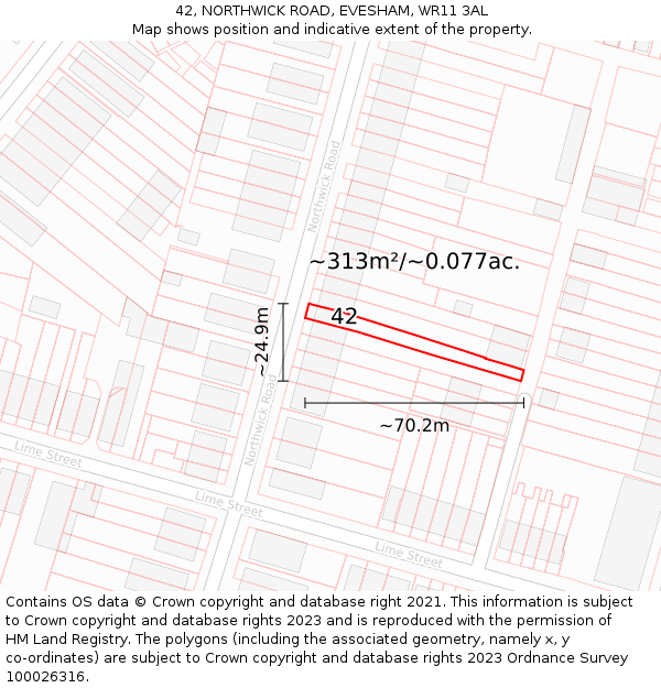 42, NORTHWICK ROAD, EVESHAM, WR11 3AL: Plot and title map