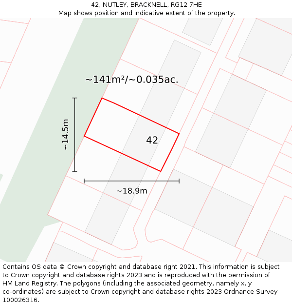 42, NUTLEY, BRACKNELL, RG12 7HE: Plot and title map