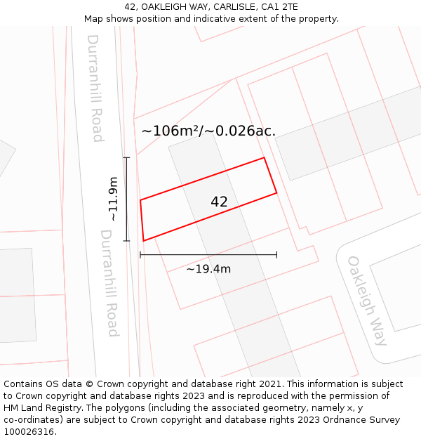 42, OAKLEIGH WAY, CARLISLE, CA1 2TE: Plot and title map