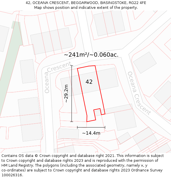 42, OCEANA CRESCENT, BEGGARWOOD, BASINGSTOKE, RG22 4FE: Plot and title map