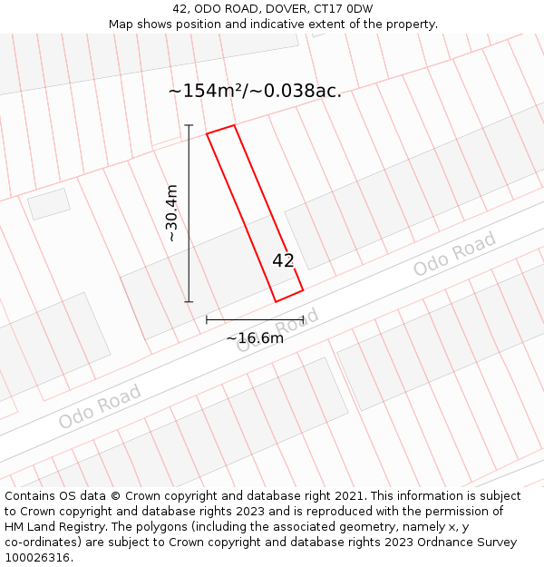 42, ODO ROAD, DOVER, CT17 0DW: Plot and title map