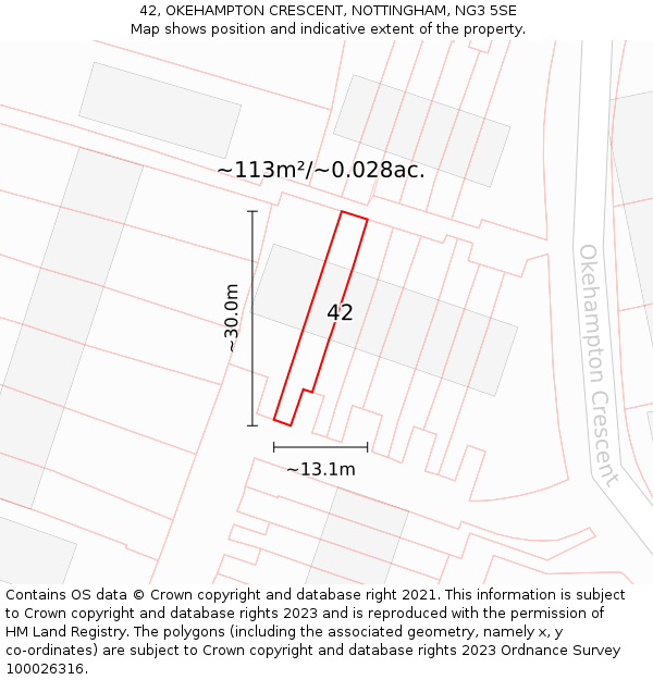 42, OKEHAMPTON CRESCENT, NOTTINGHAM, NG3 5SE: Plot and title map