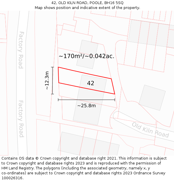 42, OLD KILN ROAD, POOLE, BH16 5SQ: Plot and title map