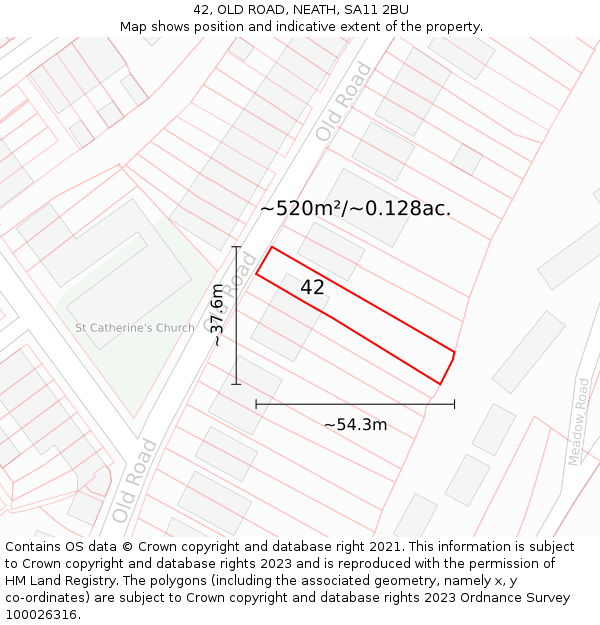 42, OLD ROAD, NEATH, SA11 2BU: Plot and title map