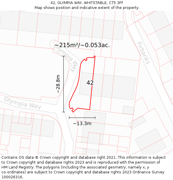 42, OLYMPIA WAY, WHITSTABLE, CT5 3FF: Plot and title map