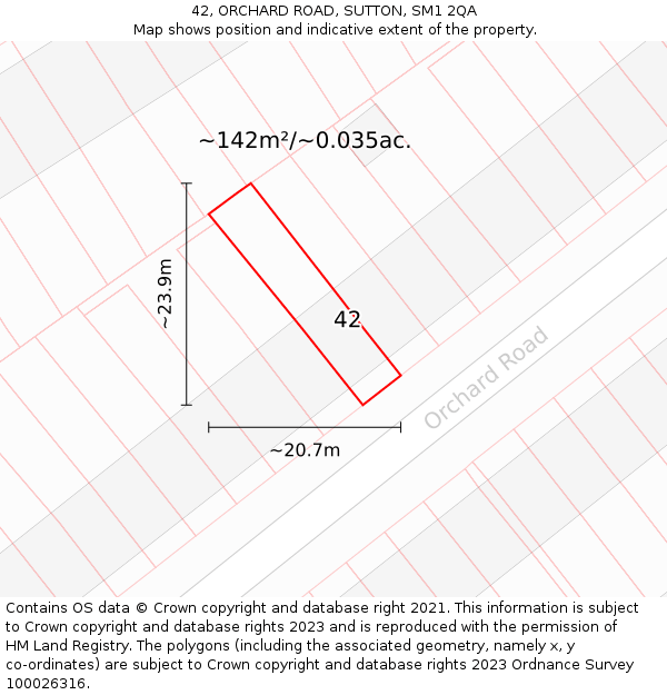 42, ORCHARD ROAD, SUTTON, SM1 2QA: Plot and title map