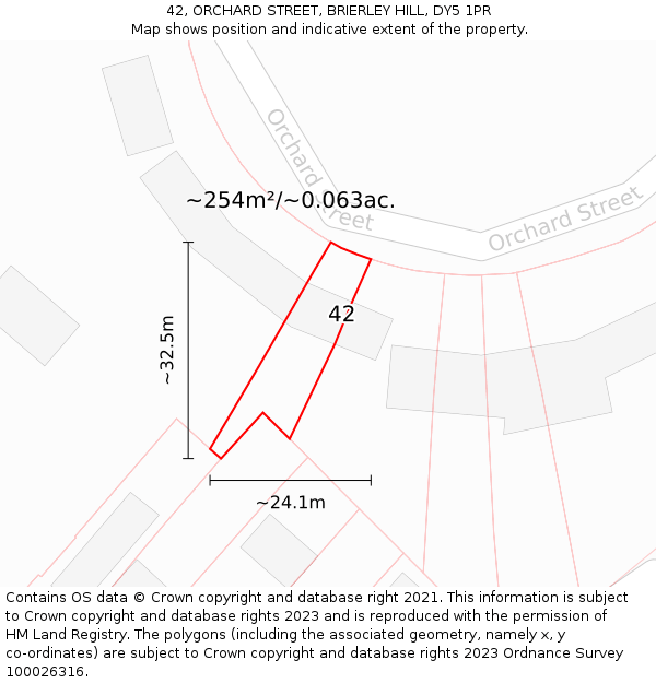 42, ORCHARD STREET, BRIERLEY HILL, DY5 1PR: Plot and title map