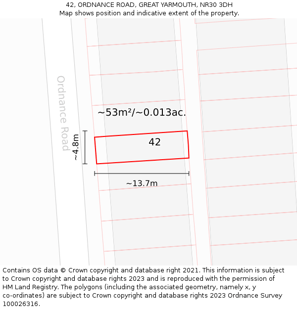 42, ORDNANCE ROAD, GREAT YARMOUTH, NR30 3DH: Plot and title map