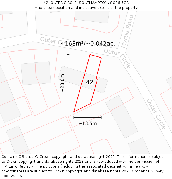 42, OUTER CIRCLE, SOUTHAMPTON, SO16 5GR: Plot and title map