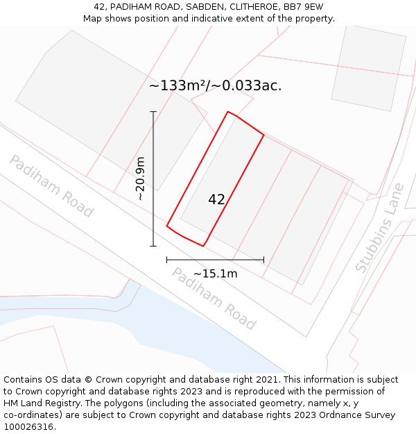 42, PADIHAM ROAD, SABDEN, CLITHEROE, BB7 9EW: Plot and title map