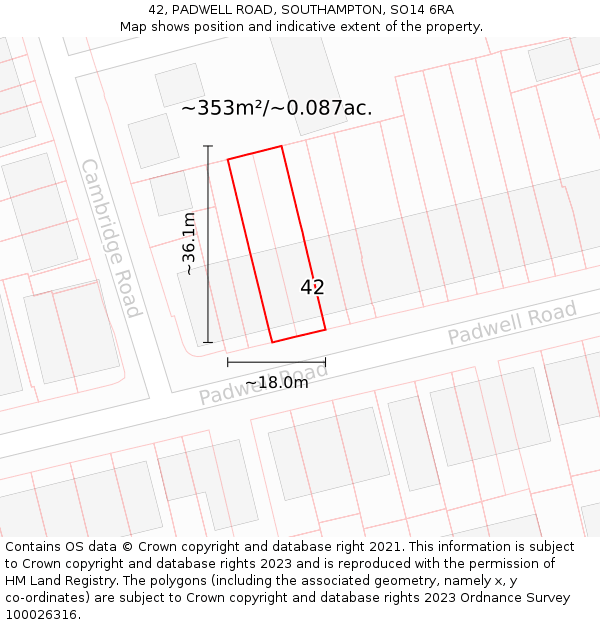 42, PADWELL ROAD, SOUTHAMPTON, SO14 6RA: Plot and title map