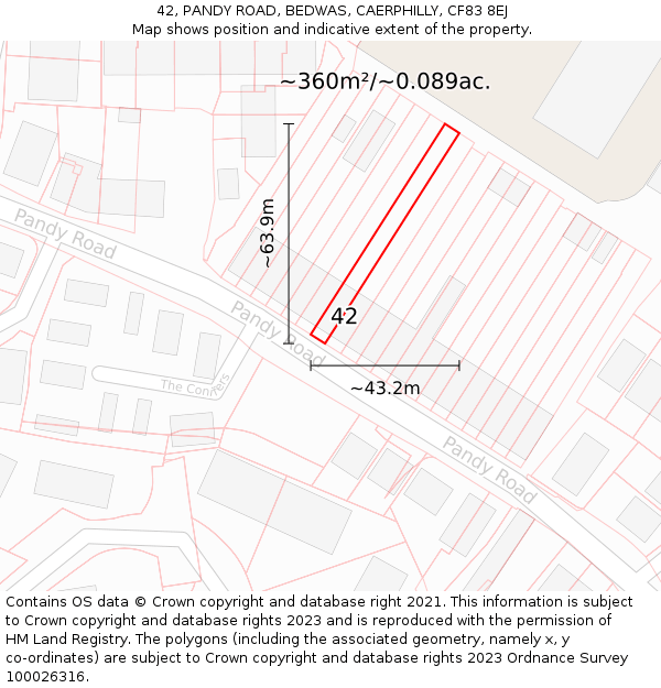 42, PANDY ROAD, BEDWAS, CAERPHILLY, CF83 8EJ: Plot and title map