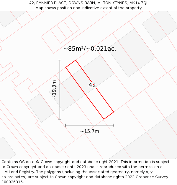 42, PANNIER PLACE, DOWNS BARN, MILTON KEYNES, MK14 7QL: Plot and title map