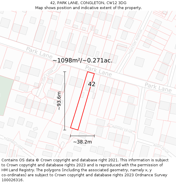 42, PARK LANE, CONGLETON, CW12 3DG: Plot and title map