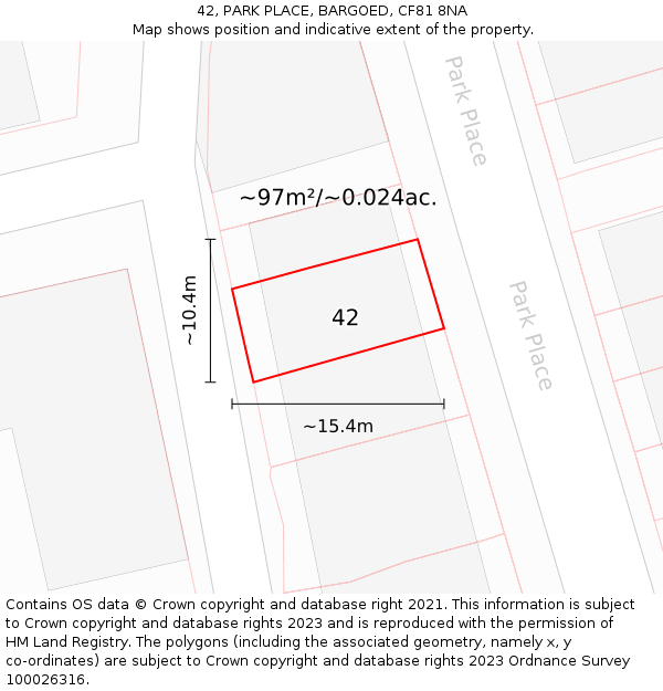 42, PARK PLACE, BARGOED, CF81 8NA: Plot and title map