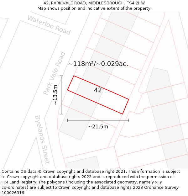 42, PARK VALE ROAD, MIDDLESBROUGH, TS4 2HW: Plot and title map