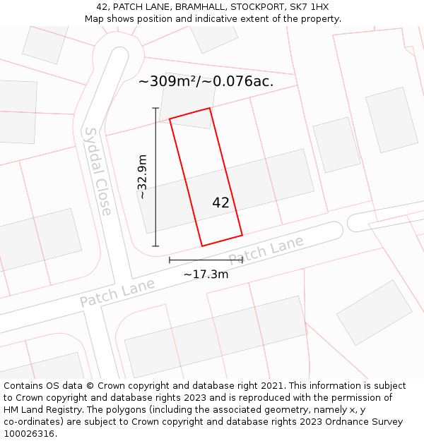 42, PATCH LANE, BRAMHALL, STOCKPORT, SK7 1HX: Plot and title map
