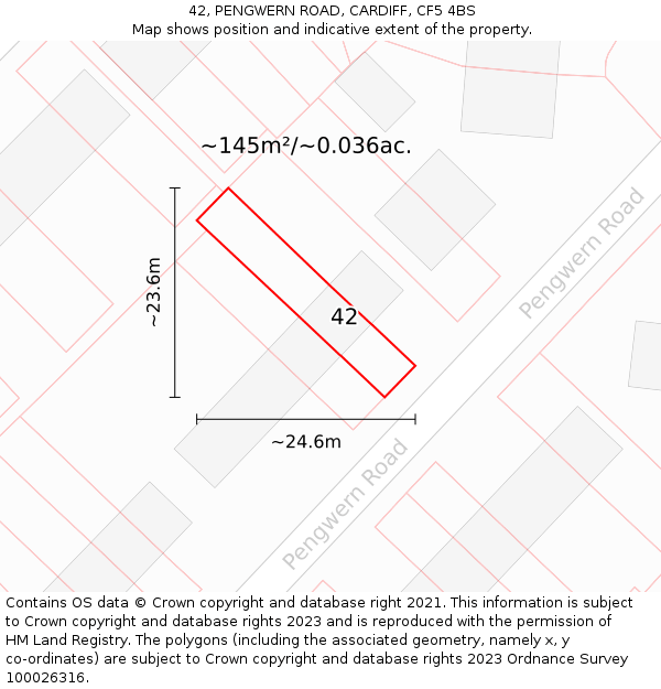 42, PENGWERN ROAD, CARDIFF, CF5 4BS: Plot and title map