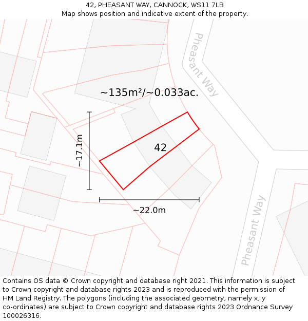 42, PHEASANT WAY, CANNOCK, WS11 7LB: Plot and title map