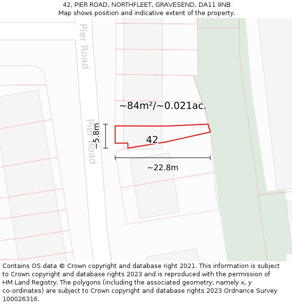 42, PIER ROAD, NORTHFLEET, GRAVESEND, DA11 9NB: Plot and title map