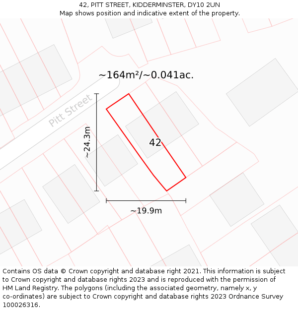 42, PITT STREET, KIDDERMINSTER, DY10 2UN: Plot and title map