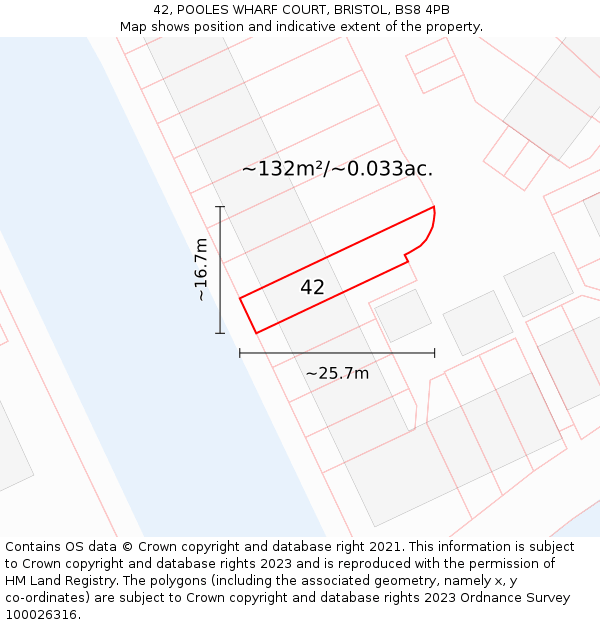 42, POOLES WHARF COURT, BRISTOL, BS8 4PB: Plot and title map