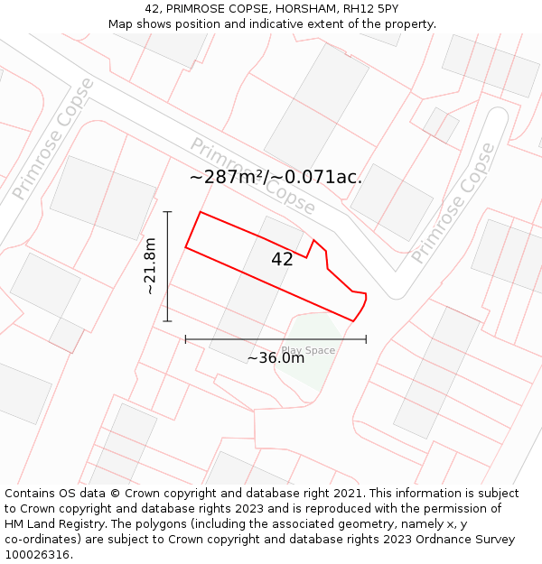 42, PRIMROSE COPSE, HORSHAM, RH12 5PY: Plot and title map