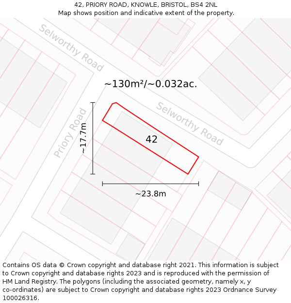 42, PRIORY ROAD, KNOWLE, BRISTOL, BS4 2NL: Plot and title map