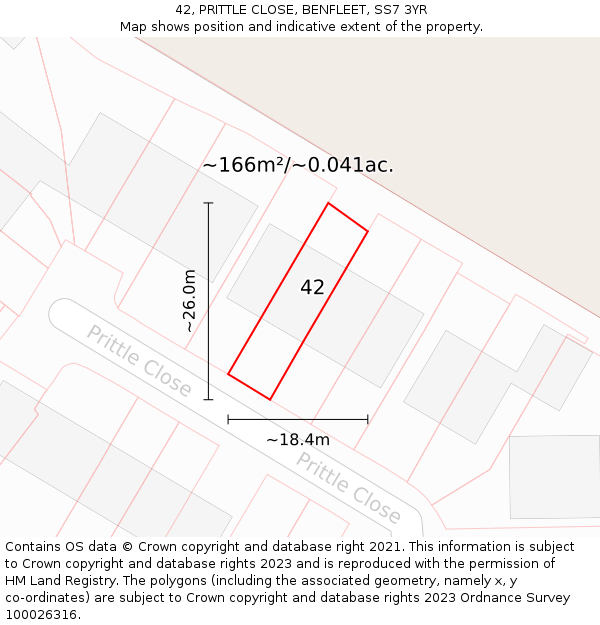 42, PRITTLE CLOSE, BENFLEET, SS7 3YR: Plot and title map
