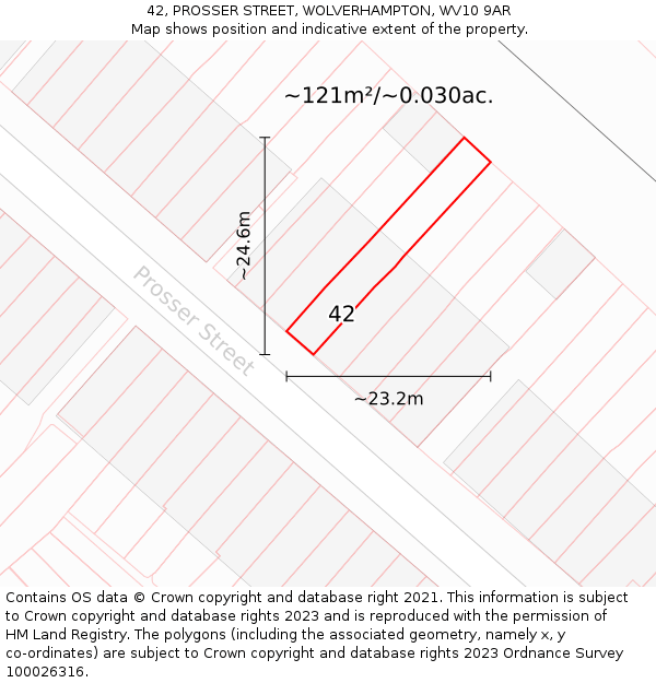 42, PROSSER STREET, WOLVERHAMPTON, WV10 9AR: Plot and title map