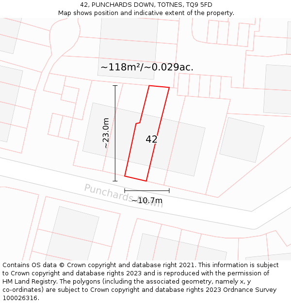 42, PUNCHARDS DOWN, TOTNES, TQ9 5FD: Plot and title map