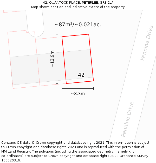42, QUANTOCK PLACE, PETERLEE, SR8 2LP: Plot and title map